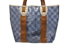 画像をギャラリービューアに読み込む, CELINE セリーヌ トートバッグ ハンドバッグ マカダム柄 ブルー ブラウン PVC レザー ビニール 美品 中古 4b008663
