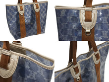 画像をギャラリービューアに読み込む, CELINE セリーヌ トートバッグ ハンドバッグ マカダム柄 ブルー ブラウン PVC レザー ビニール 美品 中古 4b008663