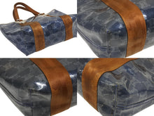 画像をギャラリービューアに読み込む, CELINE セリーヌ トートバッグ ハンドバッグ マカダム柄 ブルー ブラウン PVC レザー ビニール 美品 中古 4b008663