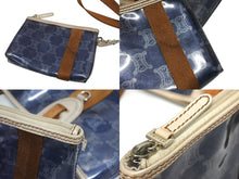 画像をギャラリービューアに読み込む, CELINE セリーヌ トートバッグ ハンドバッグ マカダム柄 ブルー ブラウン PVC レザー ビニール 美品 中古 4b008663