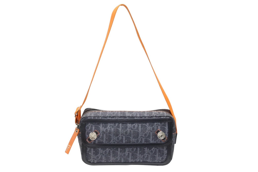 Christian Dior クリスチャンディオール ワンショルダーバッグ オレンジ ネイビー デニム レザー シルバー金具 美品 中古 4b008666