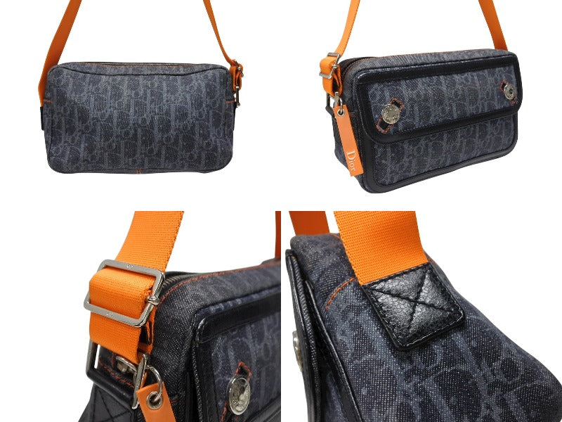Christian Dior クリスチャンディオール ワンショルダーバッグ オレンジ ネイビー デニム レザー シルバー金具 美品 中古 4b008666