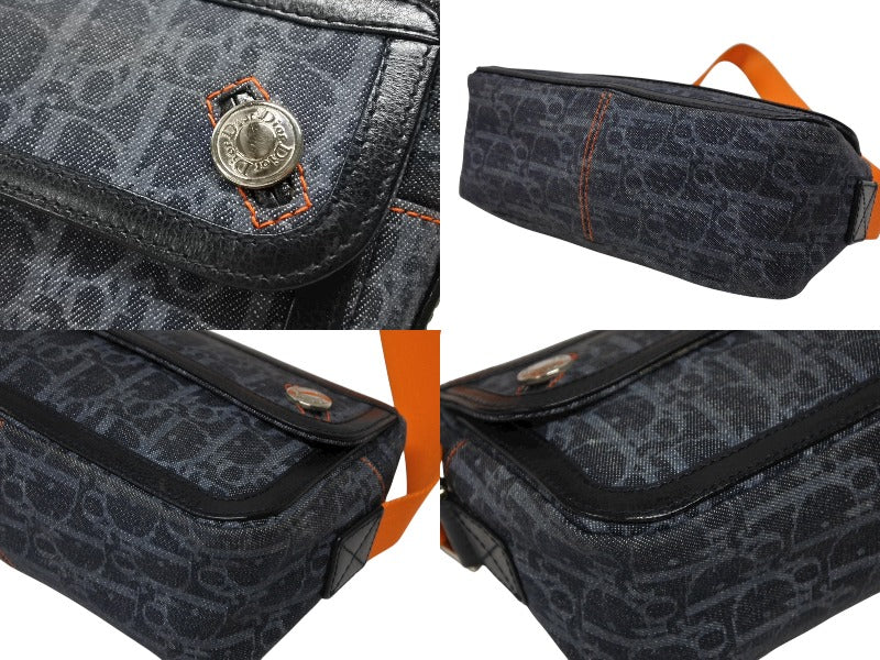Christian Dior One Shoulder Bag Orange Navy Denim Leather Silver Hardware Good Condition Used 4b008666