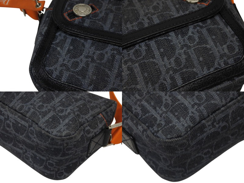 Christian Dior One Shoulder Bag Orange Navy Denim Leather Silver Hardware Good Condition Used 4b008666