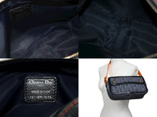 Load image into Gallery viewer, Christian Dior クリスチャンディオール ワンショルダーバッグ オレンジ ネイビー デニム レザー シルバー金具 美品 中古 4b008666