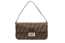 画像をギャラリービューアに読み込む, FENDI フェンディ ズッカ柄 マンマバケット 30cm ハンドバッグ ワンショルダーバッグ コットンキャンバス レザー ブラウン 美品 中古 4b008668
