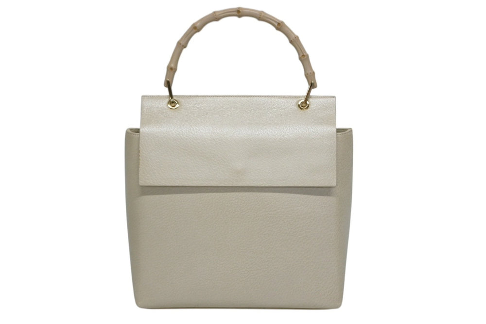 極美品 GUCCI グッチ バンブー ハンドバッグ 1886 ウッドハンドル アイボリー レザー スウェード ゴールド金具 中古 4b008673