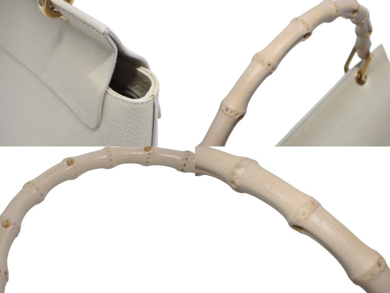 Very Good Condition GUCCI Bamboo Handbag 1886 Wood Handle Ivory Leather Suede Gold Hardware Used 4b008673
