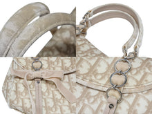 画像をギャラリービューアに読み込む, Christian Dior クリスチャンディオール トロッター リボン チェーン ハンドバッグ 01-RU-0065 ベージュ PVC ベロア シルバー金具 美品 中古 4b008676