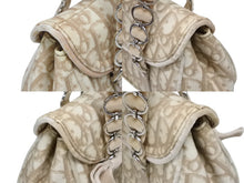 画像をギャラリービューアに読み込む, Christian Dior クリスチャンディオール トロッター リボン チェーン ハンドバッグ 01-RU-0065 ベージュ PVC ベロア シルバー金具 美品 中古 4b008676