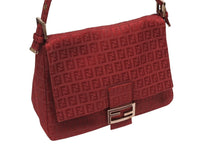 画像をギャラリービューアに読み込む, FENDI フェンディ ズッキーノ マンマバケット ワンショルダーバッグ 8BR001 キャンバス レッド ピンクゴールド金具 美品 中古 4b008678