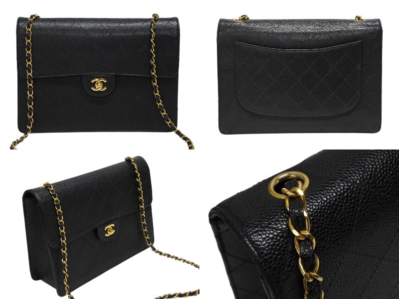 CHANEL CHANEL Deca Matelasse 30 S Flap S Chain Shoulder Bag No. 5 Caviar Skin Coco Mark Gold Hardware Good Condition Used 4b008679