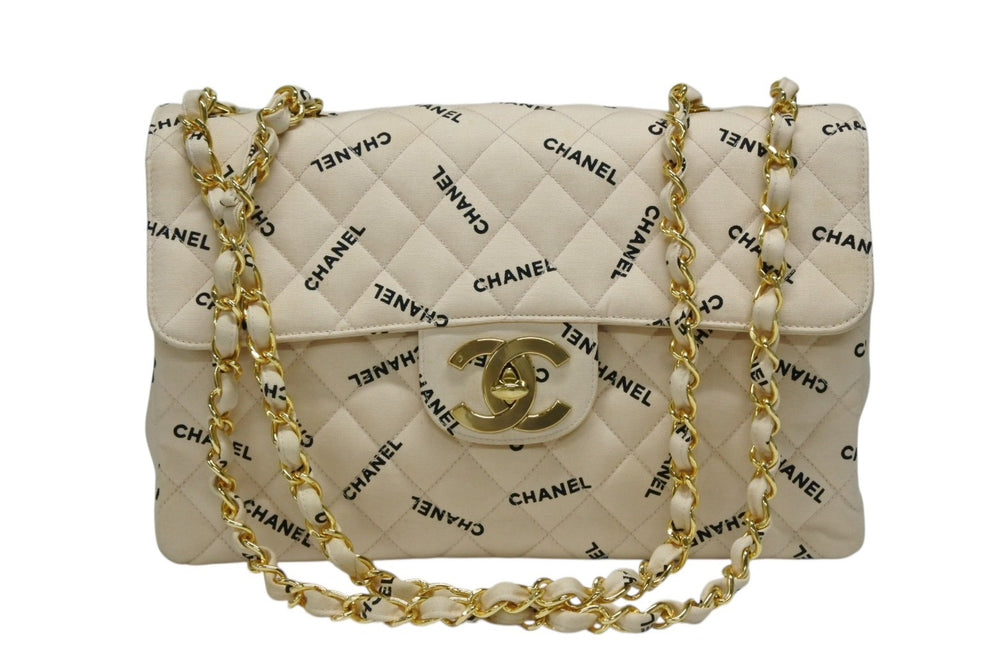 極美品 CHANEL シャネル デカマトラッセ34 Sフラップ Wチェーンショルダーバッグ 3番台 ココマーク キャンバス ゴールド金具 中古 4b008680