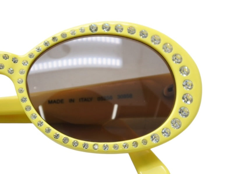 Very Good Condition CHANEL Oval Sunglasses Eyewear 05256 30858 Coco Mark Rhinestone Yellow Used 4b008682
