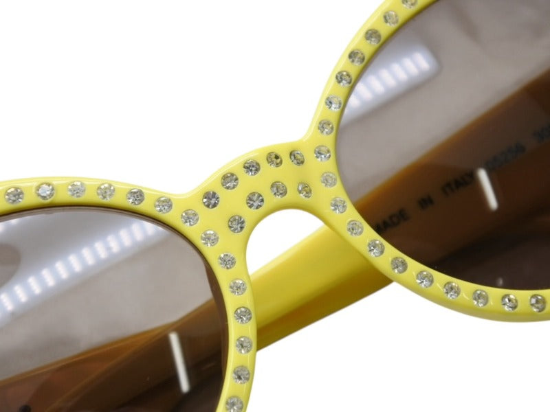 Very Good Condition CHANEL Oval Sunglasses Eyewear 05256 30858 Coco Mark Rhinestone Yellow Used 4b008682