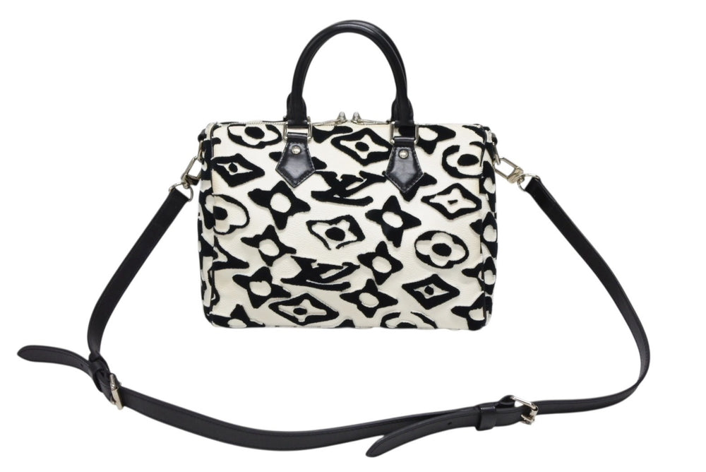 極美品 LOUIS VUITTON ルイヴィトン スピーディー バンドリエール25 M45563 タフテッドモノグラム ブラック ホワイト シルバー金具 中古 4b008693