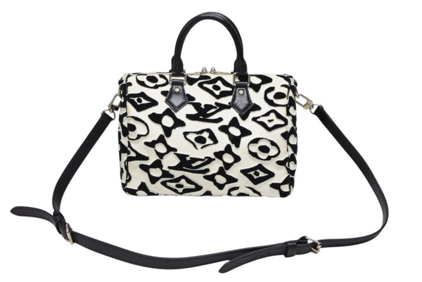 極美品 LOUIS VUITTON ルイヴィトン スピーディー バンドリエール25 M45563 タフテッドモノグラム ブラック ホワイト シルバー金具 中古 4b008693