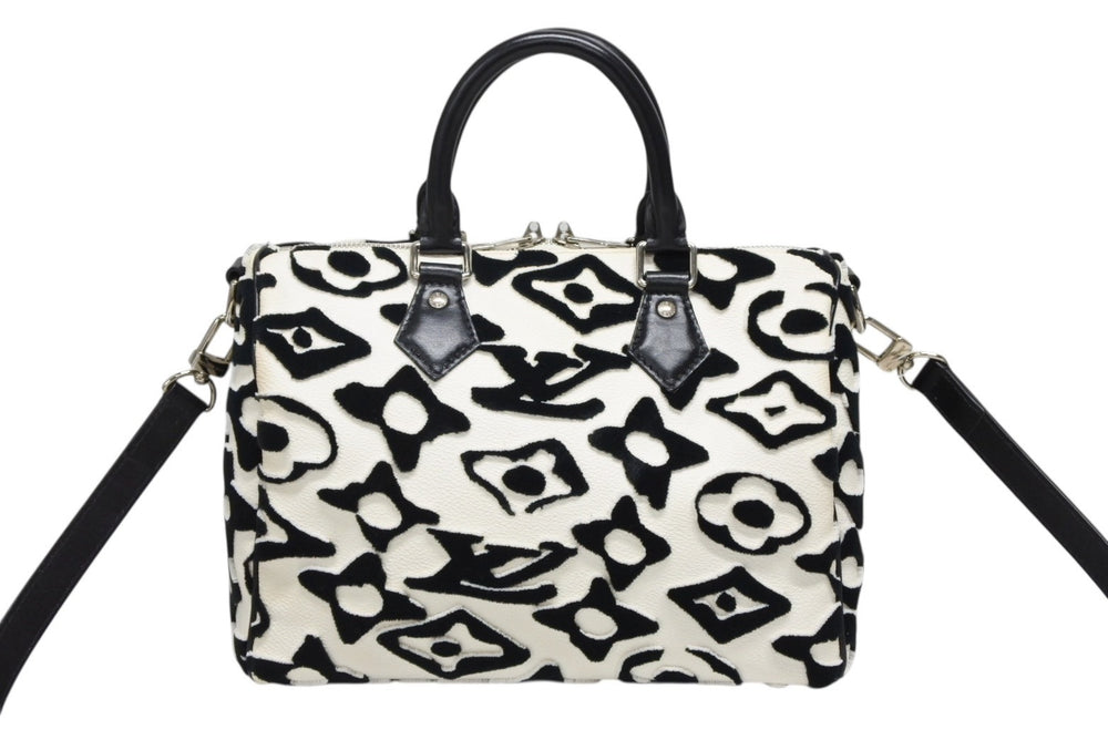 極美品 LOUIS VUITTON ルイヴィトン スピーディー バンドリエール25 M45563 タフテッドモノグラム ブラック ホワイト シルバー金具 中古 4b008693