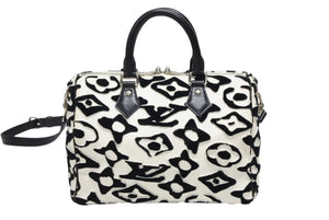 極美品 LOUIS VUITTON ルイヴィトン スピーディー バンドリエール25 M45563 タフテッドモノグラム ブラック ホワイト シルバー金具 中古 4b008693