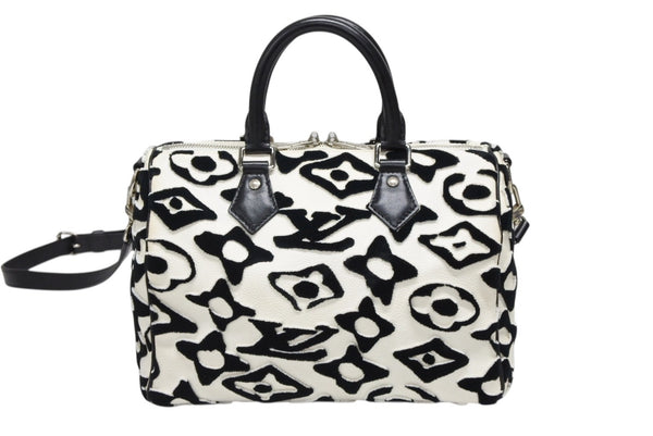 極美品 LOUIS VUITTON ルイヴィトン スピーディー バンドリエール25 M45563 タフテッドモノグラム ブラック ホワイト シルバー金具 中古 4b008693