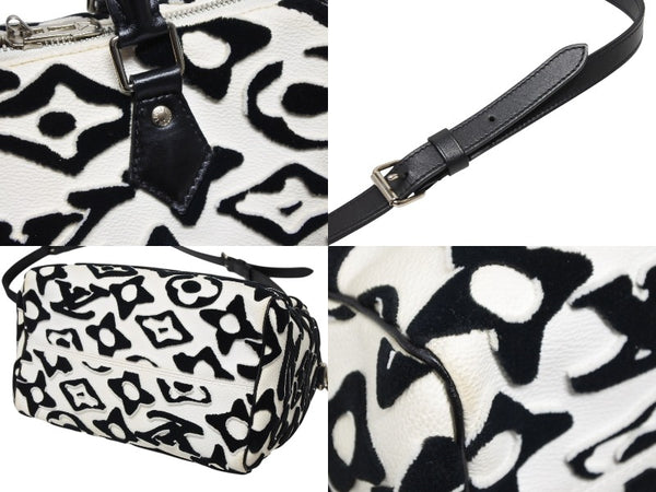 極美品 LOUIS VUITTON ルイヴィトン スピーディー バンドリエール25 M45563 タフテッドモノグラム ブラック ホワイト シルバー金具 中古 4b008693