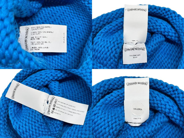 未使用 CHROME HEARTS クロムハーツ クロスパッチ ニットキャップ ビーニー カシミヤ レザー シルバー925 パープル ブルー 中古 4b008696