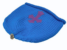 画像をギャラリービューアに読み込む, 未使用 CHROME HEARTS クロムハーツ クロスパッチ ニットキャップ ビーニー カシミヤ レザー シルバー925 パープル ブルー 中古 4b008696