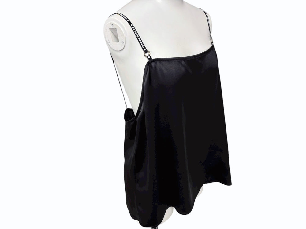 新品未使用 CHROME HEARTS クロムハーツ SHIRT W A LA MODE シルクキャミソール サイズL ブラック シルバー925 ロゴストラップ 中古 4b008717