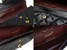 画像をギャラリービューアに読み込む, CHANEL シャネル Wフラップ マトラッセ チェーン ショルダーバッグ 1番台 ブラック ラムスキン ゴールド金具 美品 中古 4b008730