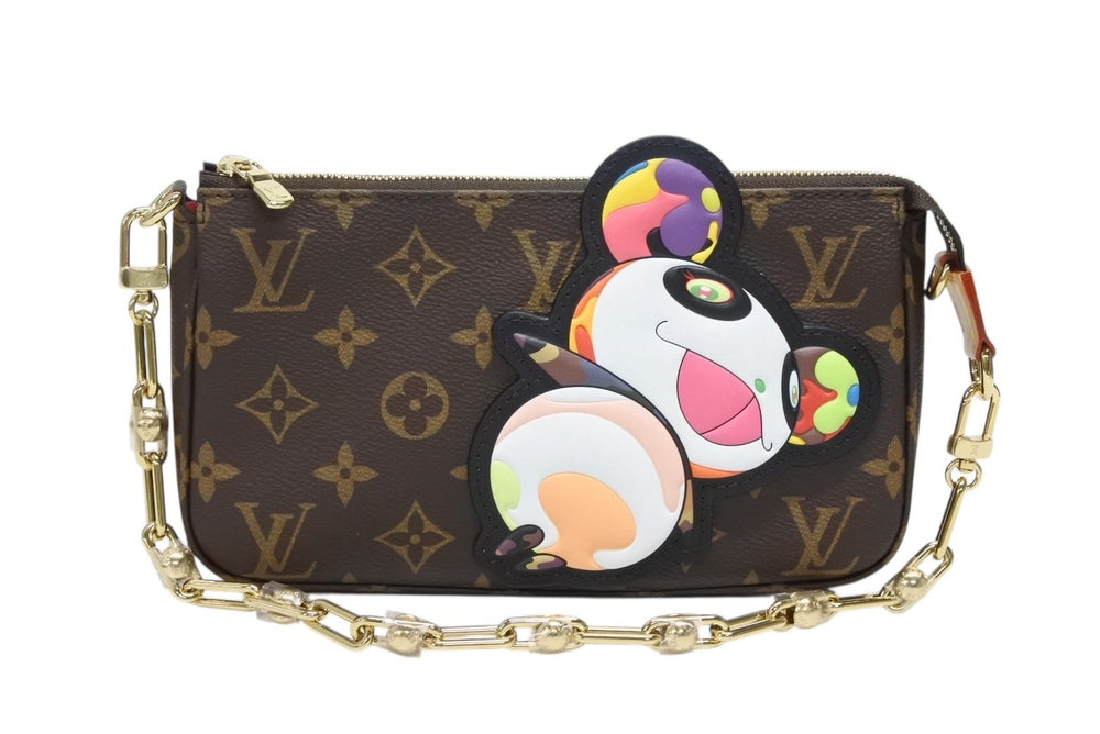 Like new LOUIS VUITTON LV×TM Monogram Panda Pochette Accessory M13440 Takashi Murakami Pouch Brown Used 4b008737