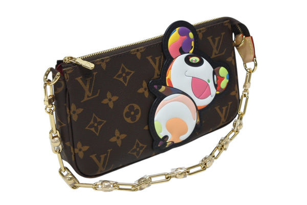 新品同様 LOUIS VUITTON ルイヴィトン LV×TM モノグラムパンダ ポシェットアクセソワール M13440 村上隆 ポーチ ブラウン 中古 4b008737