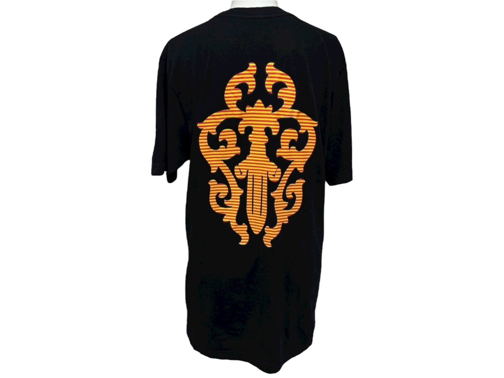 CHROME HEARTS クロムハーツ 半袖Tシャツ サイズM ダガープリント ストライプ ブラック レッド イエロー 美品 中古 4b008753