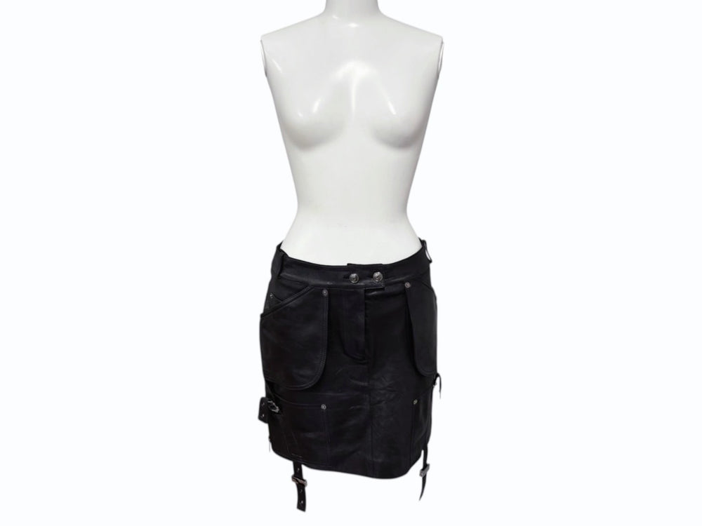 Christian Dior クリスチャンディオール ガリアーノ期 アーカイブ ユーティリティレザースカート ブラック 美品 中古 4b008781