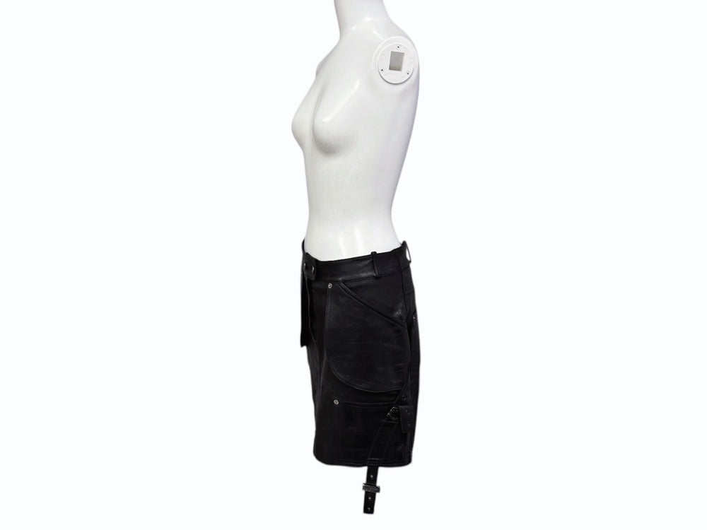Christian Dior クリスチャンディオール ガリアーノ期 アーカイブ ユーティリティレザースカート ブラック 美品 中古 4b008781