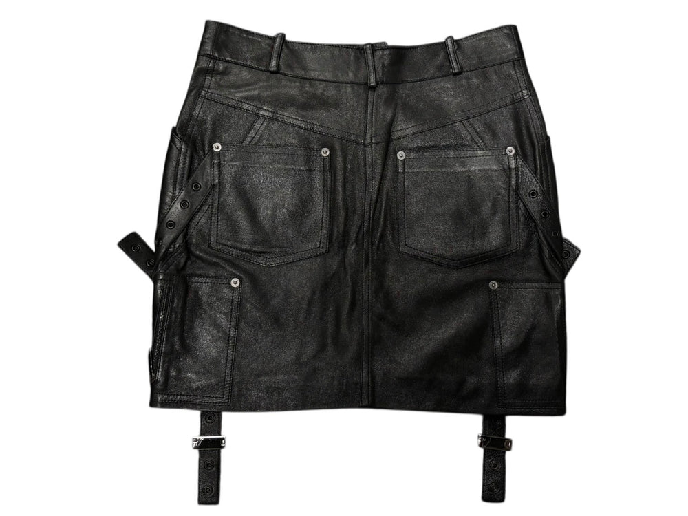 Christian Dior クリスチャンディオール ガリアーノ期 アーカイブ ユーティリティレザースカート ブラック 美品 中古 4b008781