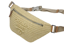 画像をギャラリービューアに読み込む, 極美品 PRADA プラダ 24SS クロシェ ベルトバッグ 定価264,000 ラフィア ベージュ ブラウン シルバー金具 中古 4b008795