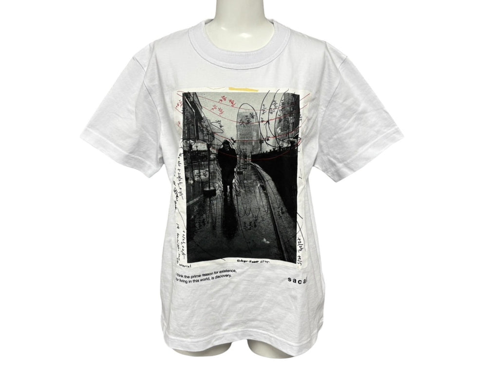 新品未使用 Sacai サカイ James Dean ジェームズディーン 半袖Tシャツ 25-0919S JAPAN製 コットン ホワイト ブラック サイズ0 中古 4b008807
