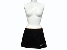 画像をギャラリービューアに読み込む, 新品未使用 PRADA プラダ レザートリムミニスカート トライアングルロゴ 21H969 ナイロン ブラック ブラウン サイズ38 中古 4b008815