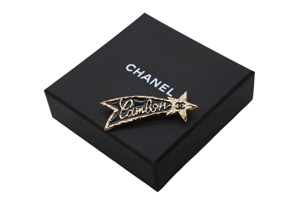 CHANEL Brooch Shooting Star Coco Mark Cambon B25V Resin Metal Gold Black Good Condition Used 4b008850