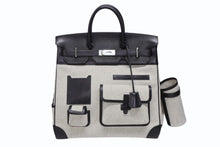 画像をギャラリービューアに読み込む, 新品同様 HERMES エルメス オータクロア40 カーゴ ハンドバッグ トワルアッシュ ヴォーエバーカーフ エクリュ ブラック Z刻印 2021年 SV金具 中古 4b008862