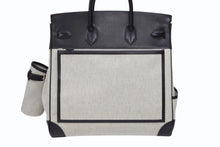 画像をギャラリービューアに読み込む, 新品同様 HERMES エルメス オータクロア40 カーゴ ハンドバッグ トワルアッシュ ヴォーエバーカーフ エクリュ ブラック Z刻印 2021年 SV金具 中古 4b008862