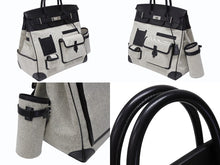 画像をギャラリービューアに読み込む, 新品同様 HERMES エルメス オータクロア40 カーゴ ハンドバッグ トワルアッシュ ヴォーエバーカーフ エクリュ ブラック Z刻印 2021年 SV金具 中古 4b008862