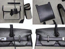 画像をギャラリービューアに読み込む, 新品同様 HERMES エルメス オータクロア40 カーゴ ハンドバッグ トワルアッシュ ヴォーエバーカーフ エクリュ ブラック Z刻印 2021年 SV金具 中古 4b008862