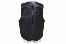 画像をギャラリービューアに読み込む, CHROME HEARTS クロムハーツ ラージクロス レザーベスト サイズM クロスボールボタン ブラック 美品 中古 4b008868