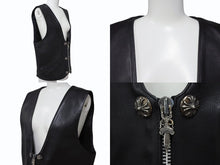 画像をギャラリービューアに読み込む, CHROME HEARTS クロムハーツ ラージクロス レザーベスト サイズM クロスボールボタン ブラック 美品 中古 4b008868