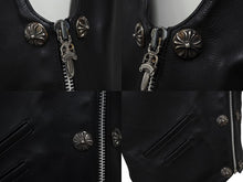 画像をギャラリービューアに読み込む, CHROME HEARTS クロムハーツ ラージクロス レザーベスト サイズM クロスボールボタン ブラック 美品 中古 4b008868