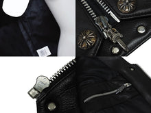 画像をギャラリービューアに読み込む, CHROME HEARTS クロムハーツ ラージクロス レザーベスト サイズM クロスボールボタン ブラック 美品 中古 4b008868