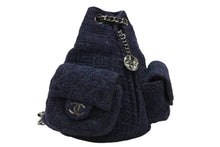 画像をギャラリービューアに読み込む, 極美品 CHANEL シャネル ツイード バックパック ミニ リュック 17番台 ツイード レザー ネイビー シルバー金具 中古 4b008869