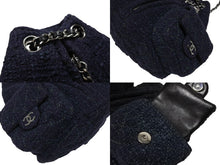 画像をギャラリービューアに読み込む, 極美品 CHANEL シャネル ツイード バックパック ミニ リュック 17番台 ツイード レザー ネイビー シルバー金具 中古 4b008869