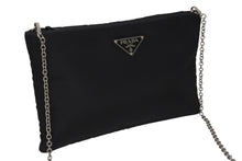 画像をギャラリービューアに読み込む, 極美品 PRADA プラダ チェーンショルダーバッグ トライアングルロゴ 1BF081 ナイロン ブラック シルバー金具 中古 4b008882